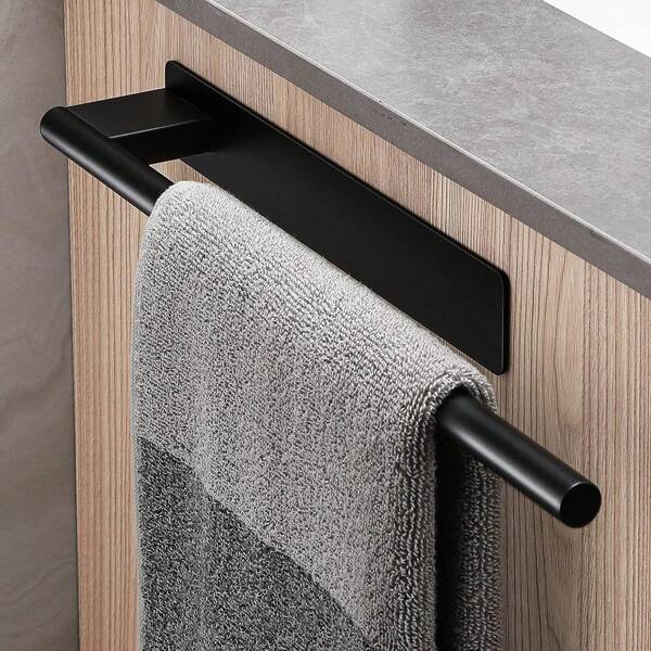 1pc Towel Rail No Drilling Towel Rail For Gluing Stainless Steel Silver Brushed Single Arm Self-Adhesive Wall Mounted Towel Holder For Bathroom And Kitchen