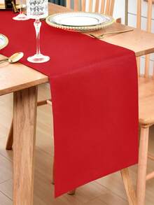 1pc Elegant Table Runner - Polyester, Solid Color, Suitable For Country Style Restaurant, Kitchen, Dining Room, Vanity And Party Table Decoration - Red - View 6
