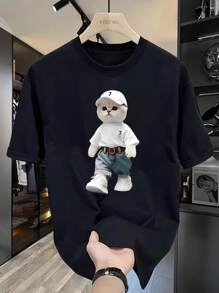 200g Cotton T-Shirt 2025 Men's New Short-Sleeved Cotton Vacation Pattern Short-Sleeved Crew Neck Matching Look