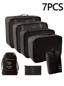 7pcs Travel Organizer Set - Waterproof Packing Cubes, Portable Luggage Bags, Clothes Storage Bags, Travel Organizer Bags, Minimalist Polyester Luggage Organizers, Travel Essentials, Toiletry Bag, Drawstring Travel Bags, Multi-Piece Travel Organizer For Men & Women, Bedroom, Dorm, Moving, Assorted Sizes Toiletry Organizer, Large Capacity Travel Bags, Waterproof Portable Organizer Bags For Clothes, Pants, Shoes, Socks, Luggage, Bohemian Style - Baby Blue - View 9