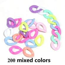 100 piezas de cadena de acrílico en colores surtidos, anillo de salto de plástico, llavero y bolsa, accesorios para joyería DIY, cadena de enlace abierto de arco iris