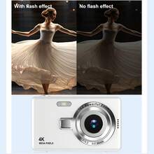 4K 50MP Vlog 相机，配备 16 倍光学变焦、图像稳定功能，是一款适合青少年、成人和初学者使用的紧凑型傻瓜数码相机，适用于家庭摄影，包含礼品卡读卡器（白色） - 白色Q12-貼紙+讀卡機 - 查看 5