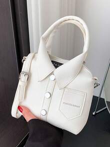 【迷你】时尚女士手提包，独特衬衫设计，轻便休闲单肩包，可拆卸肩带，正面有翻盖口袋，适合日常使用，必备手提包 | 时尚合成皮革包 - 彩色 - 查看 17