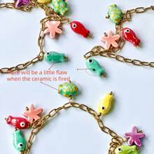 VKHK 1Pc Y2K 18K Gold Plated Stainless Steel Ceramic Starfish Fish Drop Pendant Necklace For Women Fashion Cute Jewelry Gift