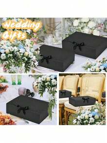 10 件带盖礼盒、伴郎求婚礼盒、婚礼礼盒、迎婴派对礼盒、婚礼用品、父亲节礼盒、豪华黑丝带礼盒，适用于婚礼、生日、派对、伴娘、毕业典礼、情人节 - 黑色 - 查看 3