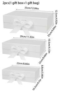 2pcs Flip-Top Folding Gift Box Set, Gift Bag & Gift Box, White Gift Packaging Box, Folding Double-Sided Gift Box Suitable For Birthday Parties, Festivals, Saudi National Day Gifts, Family Gatherings, Weddings, Wedding Favors, Gift Packaging