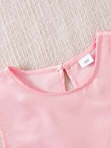 Tween Girls' Sleeveless Sequin Contrast Mesh Dress - Pink - View 3