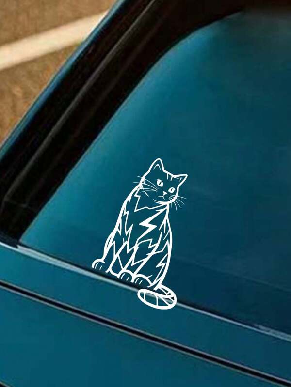 White Cat Lightning Car Sticker, Suitable For Cars, Trucks, And Laptops, Trucks, Motorcycles, Windows Any Smooth Surface