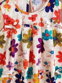 Girls' Summer Floral Print Bowknot Sleeveless Casual Vacation Dress - Multicolor - View 6