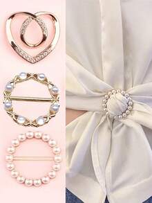 3 件/套女士服装扣，包括下摆扣、耀眼水钻扣和丝巾架，用于固定衣服并装饰情人节服装 - 金色 - 查看 13