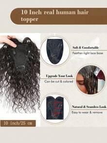 水波发饰，带刘海，巴西雷米真人发夹式假发，适合稀疏头发，全机制钩针度假风格，适合所有人，自然黑色 - Natural Black - 查看 2