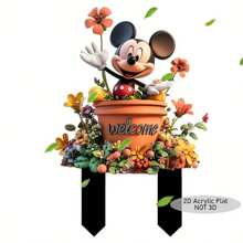 Disney 2D Flat, Disney Mickey Mouse Welcome Acrylic Garden Planter - Weatherproof Outdoor Decoration For Flower Pots, Lawn, Balcony & Backyard - Ideal Housewarming Gift For Friends And Family, Outdoor Decor | Playful Design | Durable Outdoor Decor, Mickey Mouse Decor