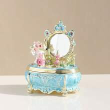 1pc Vintage Enamel Princess Vanity Jewelry Box With Mirror – Floral Motif Metal Decorative Box For Storing Earrings, Rings, Watches; Elegant Home Decor Gift For Women, Ornate Embellished Lid, Intricate Design Craftsmanship - 彩色 - 查看 6