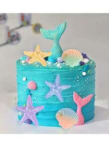 1pc Or 8pcs Starfish Cake Toppers Undersea Party Theme Birthday Party Cake Toppers, Mermaid Birthday Party, Christening Ceremony Cake Toppers - Multicolor - View 2