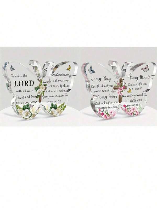 1pc Acrylic Christian Faith Gift With Bible Verses, Inspirational Gifts For Women/Men, Butterfly Desk Decor Religious Item, Christmas Home Office Paperweight
