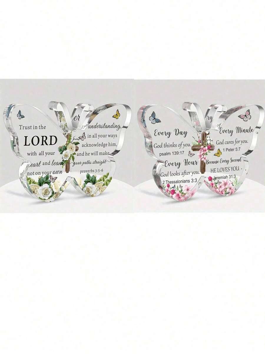 1pc Acrylic Christian Faith Gift With Bible Verses, Inspirational Gifts For Women/Men, Butterfly Desk Decor Religious Item, Christmas Home Office Paperweight