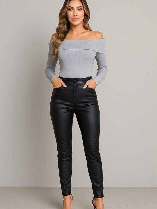 Calça de Couro Skinny Elegante e moderna