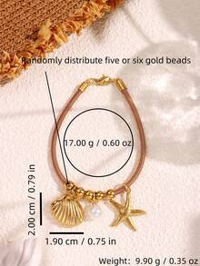 1 件海星贝壳珍珠吊坠手链，不锈钢弹性可调节女士手链，简约夏日海滩珠宝礼物 - 彩色 - 查看 8