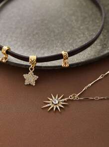 2Pcs/Set Fashion Sunflower Shiny Zirconia Pendant Necklace, Y2k Sweet Cool Style Women Stacking Collarbone Chain Necklace, Party Daily Jewellery