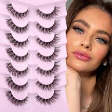 Eefofnn Natural Lashes Wispy False Eyelashes Cat Eye Lashes 8-14mm Thin Short Eyelashes Flared Clear Band Fake Lashes D-Curly Volume Strip Lashes Pestañas Postizas Naturales 7 Pairs Pack