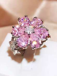 1 pieza Anillo colgante de flor con cristales de arcoíris incrustados lujosamente, adecuado para uso diario, elegantes fiestas, bodas, vacaciones, regalo perfecto para mujeres - Multicolor - Ver 11