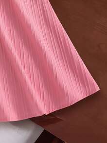 Left Mama Vestido de manga corta con lazo de unicolor elegante y dulce para niñas preadolescentes - Rosa - Ver 6