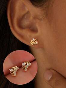 1 对简约时尚、百搭亮面纯银蝴蝶结耳环，适合女士生日礼物、日常佩戴和聚会