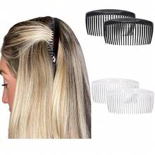 Peine lateral francés Paris AD66/2, peines grandes curvos de carey para mujeres con cabello, peine de 4 pulgadas de fuerte sujeción para moños, coletas y peinados para niñas, accesorios de peinado, hecho en Francia - Claro, negro - Ver 1