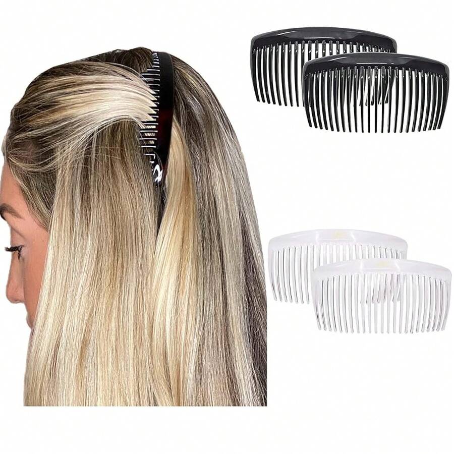 Peine lateral francés Paris AD66/2, peines grandes curvos de carey para mujeres con cabello, peine de 4 pulgadas de fuerte sujeción para moños, coletas y peinados para niñas, accesorios de peinado, hecho en Francia - Claro, negro - Ver 1