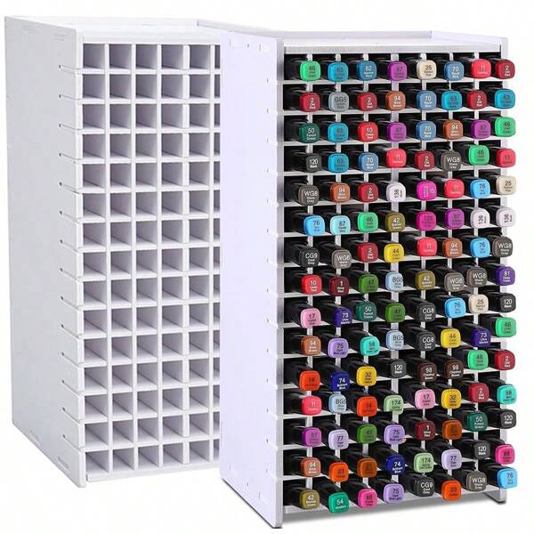 Organizador de marcadores de mesa com 120 compartimentos, 13x17,5x34 cm, suporte de plástico destacável para marcadores, design de grade transparente, suporte ajustável para canetas de tinta artística
