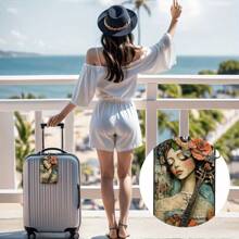 Conjunto de 2 etiquetas de bagagem vintage com tema de música e flores, etiqueta de bolsa em material PU com informações graváveis, identificador de bagagem em cores vivas para mala pessoal, mochila, bolsa ou item grande, decoração personalizada