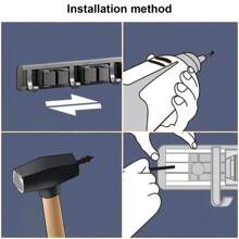 1pc Wall-Mounted Metal Broom Holder Rack With Adjustable Hooks, Suitable For Bathroom, Kitchen, Garden, Laundry Room, Garage Storage Organizer - Powder Coated Surface, Space-Saving Rack For Broom, Mop, Tools, Shelves
