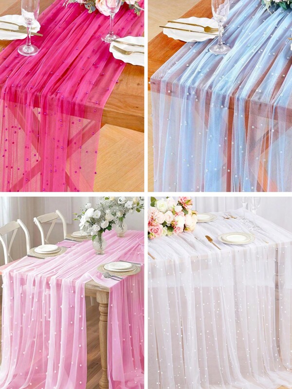 1 pièce 1,6 m * 3 m Nappe de table en organza rose nacré, décoration de chaise d'allée de mariage, décoration d'arche de mariage, douche de mariée, décoration de fête, toile de fond d'événement, convient pour le mariage, la douche de mariée, la décoration de fête à thème, cadeaux d'anniversaire d'été, fournitures scolaires, décoration de chambre