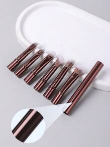 4pcs Mini Professional Makeup Brush Set, Fragrance-Free - For Foundation, Powder, Eyes And Brows - Oval Brush Head Design - Suitable For All Skin Types