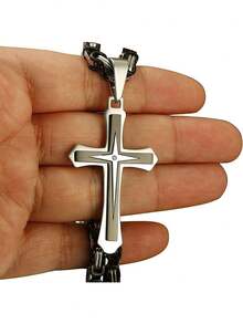 Milacolato Mens Cross Necklace Black Stainless Steel Byzantine Chain Crucifix Pendant Necklaces Croix Necklaces Jewellery, 22/24/30 Inches Chain Necklace - Black Silver - View 7