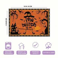 1 pieza/4 piezas Manteles individuales de lino de Halloween, manteles individuales para el desayuno o la cena, accesorios de cocina, fáciles de limpiar, aptos para fiestas de Halloween, mesa de comedor, hogar, restaurante, decoración de restaurante, con diseños de calabaza, bruja y fantasma