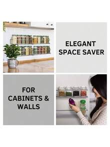 1 件黑色金属调味架，免钉粘贴安装和螺丝孔安装，节省空间的调味罐架，适用于橱柜门、墙壁，坚固耐用，可容纳 6-8 个调味罐，承重 10 公斤，适用于厨房、浴室、圣诞节、复活节储存 - 彩色 - 查看 6