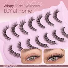 Eefofnn Natural Lashes Wispy False Eyelashes Cat Eye Lashes 8-14mm Thin Short Eyelashes Flared Clear Band Fake Lashes D-Curly Volume Strip Lashes Pestañas Postizas Naturales 7 Pairs Pack