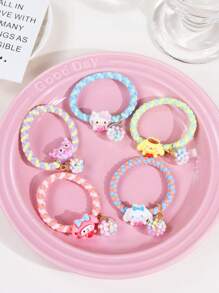 Sanrio Sanrio 2pcs/5pcs Hello Kitty Hair Tie Candy Color Beads High Elastic Hair Accessories Sweet And Cute With Rhinestone Pendants Girls Teenagers Adults Daily Holiday Party Wear Summer Home Bathroom Decoration Fashion Multifunctional Hair Rope
