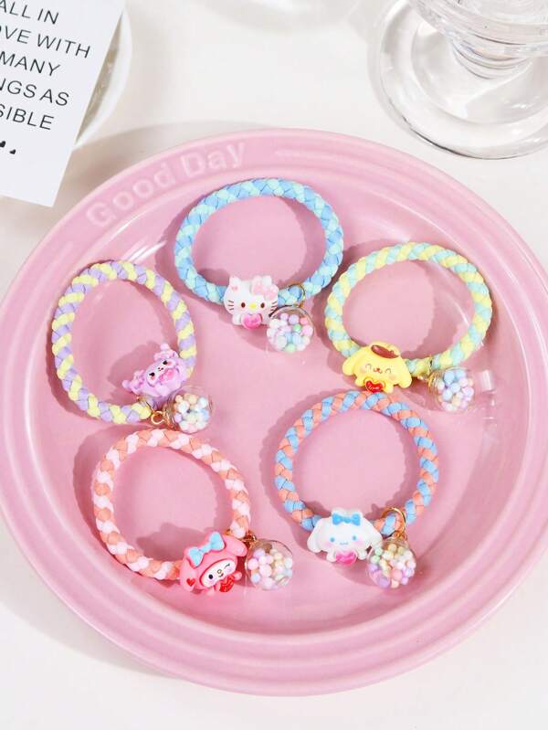 Sanrio Sanrio 2pcs/5pcs Hello Kitty Hair Tie Candy Color Beads High Elastic Hair Accessories Sweet And Cute With Rhinestone Pendants Girls Teenagers Adults Daily Holiday Party Wear Summer Home Bathroom Decoration Fashion Multifunctional Hair Rope