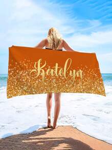 1pc Personalized Text Customized Glitter Beach Towel, Super Absorbent Swimming Towel, Comfortable Beach Towel, Pool Towel, Exquisite Yoga Mat, Beach Accessory, Holiday Essential Gift For Anniversaries, For Valentine's Day, For Mother's Day, For Birthdays, For Children's Day, For Father's Day, For Graduation, For Weddings, For Housewarming Bathroom, Living Room, Bedroom, Home Summer Bathroom Decor Travel Essentials Travel Accessories Beach Essentials,Dorm Essentials,Customized Beach Towels,Halloween Edit