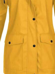 Jacket With Striped Lining And Zipper, Casual Long-Sleeved Hooded Jacket With Drawstring For Autumn And Winter, Women's Clothing, Women's Outdoor Windproof Hooded Jacket With Striped Lining, Button And Adjustable Drawstring Closure For Autumn/Winter, Windbreaker Jacket, Durable Outdoor Clothing - 黃色 - 查看 7