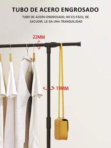 Perchero con ruedas, Perchero portátil de una varilla ajustable en altura,perchero con estante de almacenamiento inferior Perchero móvil vertical Perchero de una barra Perchero con riel doble Estante perchero, fácil de montar para ropa, cinturones, zapatos y bolsos. - Multicolor - Ver 7