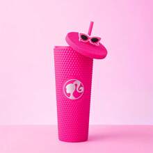 Miniso Barbie Serie Durian Strohhalm Tasse mit Deckel, Großer-Kapazität Wasserflasche Tumbler, Plastik Kaffeebecher, Geburtstaggeschenk für Mädchen 700ml/24oz
