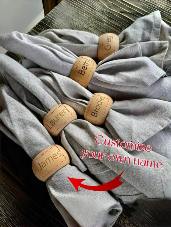1 pieza/4 piezas Portavasos de servilleta de madera hechos a mano y personalizados, decoración de mesa, vajilla, regalo para colegas de boda, Día de la Madre, Día del Padre. Portavasos de servilleta personalizados, de madera, decoración de mesa, vajilla vintage con estampado gráfico