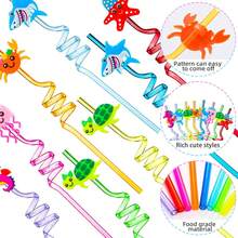 8pcs Reusable Cartoon Sea Animal Drinking Straws, Birthday Party Supplies, Bar Party Straws - Multicolor - View 8