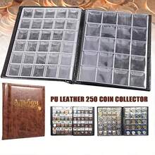 Coin Holder Collection 250 PCS Storage Collecting Money Penny Pockets Album Book - PU Storage Case With Penny Pockets For Collectors For Coin Storage Holder Collection Storage Collecting, School Supplies,Back To School - Brown - View 2
