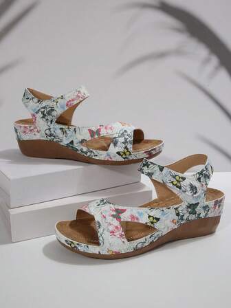 Women's Summer Vacation Style Wedge Sandals, Solid Color Comfortable Breathable Open Toe Shoes, Platform Sandals