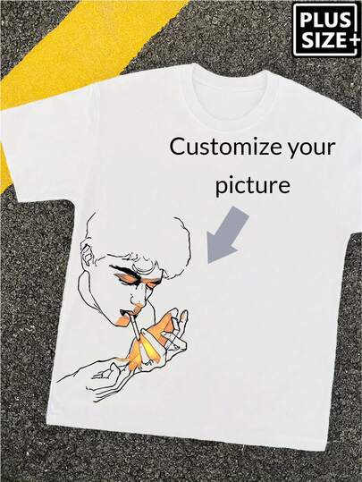 Custom-Plus Size Men's T-Shirts (Up To 6XL): Photo T-Shirts-Large Frame And Large Personalized Combination, Suitable For Various Festivals/Anniversaries/Birthdays/Pets/Couples Customization