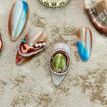 10pcs Original Handmade Garbage Punk Press-On Nails - Colorful Fake Nails With Squished Face & Emerald Accents, Artisan-Crafted Edgy Decorative Nails, Multi-Hue (Copper/Blue/Green) Retro-Punk Nail Sets - Đồng - Xem 8